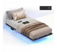 VASAGLE Marco de Cama 90 x 190 cm, Luces LED, Estación de Carga Extraíble, 2 Tomas CA, 1 Puerto USB-C, 1 Puerto USB-A, 1 en Posterior, Soporta hasta 250 kg, Negro Tinta RMB171B101