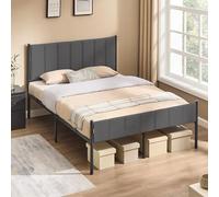 VASAGLE Marco de Cama Doble, 135 x 190 cm, con Cabecero Tapizado, de Metal, 500 kg de Capacidad de Peso, Fácil Montaje, Gris Pizarra RMB976G02