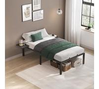 VASAGLE Marco de Cama, Estructura de Cama de Metal, con Estantes de Almacenamiento, Invitados, para Colchón de 90 x 190 cm, Fácil Montaje, Negro Tinta RMB091B01