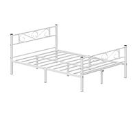 VASAGLE Marco de Cama, Estructura de Cama de Metal, para Colchón de 140 x 190 cm Invitados, Montaje Sencillo, para Habitaciones Pequeñas, Blanco RMB063W01