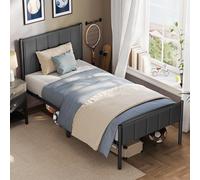 VASAGLE Marco de Cama Individual, 90 x 190 cm, con Cabecero Tapizado | Marco de Cama, de Metal, 250 kg de Capacidad de Peso, Fácil Montaje, Gris Pizarra, Colección DUPON RMB971G02