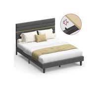 VASAGLE Marco de Cama Matrimonial, Marco para Colchón de 160 x 200 cm, Cabecero Acolchado Ajustable, Metal y Madera, Estilo Moderno, Gris Pizarra RMB505G01