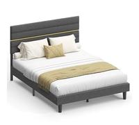 VASAGLE Marco de Cama Matrimonial, Marco para Colchón de 160 x 200 cm, Cabecero Acolchado Ajustable, Metal y Madera, Estilo Moderno, Gris Pizarra RMB505G01