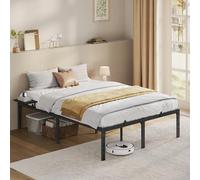 VASAGLE Marco de Cama Matrimonio, Estructura de Cama de Metal, con Estantes de Almacenamiento, Invitados, para Colchón de 140 x 190 cm, Fácil Montaje, Negro Tinta RMB093B01