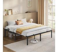 VASAGLE Marco de Cama Matrimonio, Estructura de Cama de Metal, con Estantes de Almacenamiento, Invitados, para Colchón de 160 x 200 cm, Fácil Montaje, Negro Tinta RMB095B01