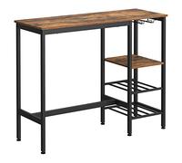VASAGLE Mesa Alta con Soportes para Vasos y Botellas, 110 x 40 x 90 cm | Mesa de Bar y Comedor, para Sala de Estar, Cocina, Estilo Industrial, Marrón Rústico y Negro, Colección BARNET LBT013B01