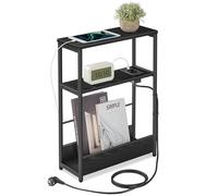 Mesa Auxiliar con Multienchufe Negro Ébano y Negro Tinta