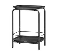 VASAGLE Mesa Auxiliar de 2 Niveles de Metal, Mesa de Centro Pequeña, Mesita de Noche con Bandeja, Estilo Moderno, en Interiores y Exteriores, Salón, Dormitorio, Balcón, Negro Tinta LET243B01