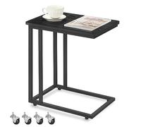 VASAGLE Mesa Auxiliar de Estilo Moderno, Mesa Lateral con Ruedas y Pies Ajustables, para Dormitorio, Marco de Acero, Fácil de Montar, Negro Ébano LNT050B56