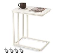 VASAGLE Mesa Auxiliar de Estilo Moderno, Mesa Lateral con Ruedas y Pies Ajustables, para Dormitorio, Marco de Acero, Fácil de Montar, Blanco Crema LNT050W77