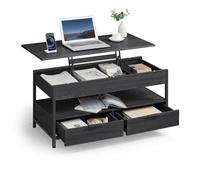 VASAGLE Mesa Auxiliar elevable, Mesa de Sala de Estar, con cajones de Almacenamiento, Compartimentos Ocultos y Estante Abierto, Gris carbón y Negro Tinta LCT209B22