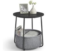 VASAGLE Mesa Auxiliar, Mesa Lateral Redonda con Cesta de Tela, Espaciosa | Mesita Auxiliar, Mesita de Noche, Estilo Moderno, Negro Ébano y Gris Pizarra, Colección Lilea LET223B01
