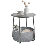 VASAGLE Mesa Auxiliar, Mesa Lateral Redonda con Cesta de Tela, Espaciosa, para Salón, Dormitorio, Mesita de Noche, Estilo Moderno, Gris Paloma y Gris Pizarra LET223GD01