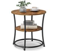 VASAGLE Mesa Auxiliar Redonda, Mesa de Consola, Mesita de Noche con 2 Estantes, para Salón, Dormitorio, Montaje Sencillo, Marco Metálico, Estilo Industrial, Marrón Rústico LET56BX