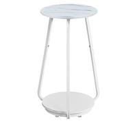 VASAGLE Mesa Auxiliar Redonda, Mesita de Noche de 2 Niveles, con Tapa de Cristal y Estante de Aglomerado, para Sala de Estar, Espacios Pequeños, Estilo Moderno, Blanco Mármol LET287W59