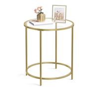 VASAGLE Mesa Auxiliar Redonda, Mesita de Noche de Cristal con Marco de Acero, Mesa de Centro Pequeña, para Salón, Balcón, Decorativo, Dorado y Transparente LGT20G