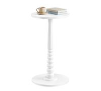 VASAGLE Mesa Auxiliar Redonda, Patas de Madera, para Espacios Pequeños | Mesa para Bebidas, para Salón y Dormitorio, Estilo Transicional, Blanco Nube, Colección MARIEL LET293WB02