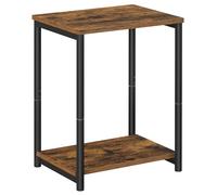 VASAGLE Juego de 2, Mesa de Sofá, Mesa Auxiliar de 2 Niveles, Mesita de Noche con Marco de Acero, para Salón, Dormitorio, Estudio, Marrón Rústico y Negro Tinta LET272B01