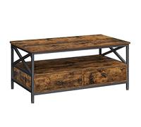 VASAGLE Mesa Baja, Mesa de salón, aparador Inferior, con 2 cajones y Compartimento Abierto, Marco de Acero en Forma de X, 100 x 55 x 45 cm, Estilo Industrial, marrón rústico y Negro LCT201B01