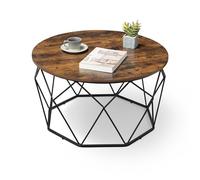 VASAGLE Mesa Baja Redonda, Mueble de salón, Marco de Acero, para salón, Dormitorio, Oficina, Estilo Industrial, marrón rústico y Negro LCT040B01