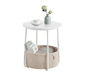 VASAGLE - Mesa Baja Redonda pequeña con Cesta de Tela, Almacenamiento para salón, Dormitorio, Estilo Moderno, Blanco Mate y marrón, Camel LET223W10