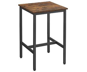 VASAGLE Mesa de Bar Alta Cuadrada, Marco de Acero, 60 x 60 x 92 cm | Fácil de Montar, para Sala de Estar, Cocina, Estilo Moderno Básico, Marrón Rústico y Negro Mate, Colección BARNET LBT25X