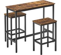 VASAGLE Mesa de bar con 2 sillas de color marrón rústico y negro tinta