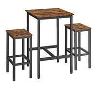 VASAGLE Mesa de Bar con Taburetes, Comedor con 2 Sillas, Cocina Pequeña, Taburetes de Barra, para Comedor, Cocina, Marrón Rústico y Negro Tinta LBT017B01