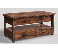 VASAGLE Mesa de café, Mesa de salón Ajustable en Altura, Cilindro de Gas, 2 cajones y 3 Compartimentos Debajo de la Mesa, Mesa de café, 1 Compartimento Abierto, para Sala de Estar, Oficina en casa