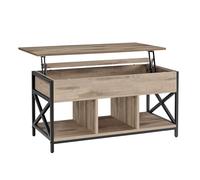 VASAGLE Mesa de Centro con Tablero Elevable, Mesa de Café, Compartimento Oculto y Compartimentos Abiertos, Marco de Acero, 50 x 100 x (46,5-62) cm, Marrón Camello y Negro LCT202B50