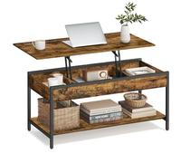 VASAGLE Mesa de Centro Elevable, Mesa de Salón con Almacenamiento Abierto y Compartimentos Ocultos, 50 x 100 cm, Marrón Rústico y Negro Tinta LCT261KD02