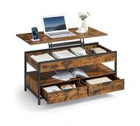 Mesa de Centro Elevable Marrón Rústico y Negro Tinta