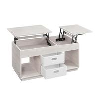 VASAGLE Mesa de Centro, Mesa de Café con Tablero Elevable, 2 Cajones y Compartimentos Ocultos, Compartimentos Abiertos, para Sala de Estar, Estudio, Beige Avena LCT210K01