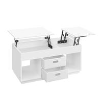 VASAGLE Mesa de Centro, Mesa de Café con Tablero Elevable, 2 Cajones y Compartimentos Ocultos, Compartimentos Abiertos, para Sala de Estar, Estudio, Blanco Nieve LCT210W01