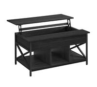 VASAGLE Mesa de Centro, Mesa de Café con Tablero Elevable, para Dormitorio, con Espacio Abierto y Oculto, Barras en Forma de X, 60 x 100 x (48-62) cm, Gris Carbón y Negro LCT205B22