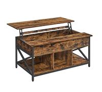 VASAGLE Mesa de Centro, Mesa de Café con Tablero Elevable, para Dormitorio, con Espacio Abierto y Oculto, Barras en Forma de X, 60 x 100 x (48-62) cm, Marrón Rústico y Negro LCT205B01