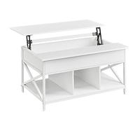VASAGLE Mesa de Centro, Mesa de Café con Tablero Elevable, para Dormitorio, con Espacio Abierto y Oculto, Barras en Forma de X, 60 x 100 x (48-62) cm, Blanco Nieve y Blanco LCT205W46