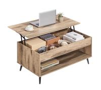 VASAGLE Mesa de Centro, Mesa de Café con Tablero Elevable, Resorte de Gas, Compartimento Oculto, Estante Abierto, para Sala de Estar, Comedor, Oficina, Marrón Camello y Negro Tinta LCT267LB01