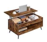 VASAGLE Mesa de Centro, Mesa de Café con Tablero Elevable, Resorte de Gas, Compartimento Oculto, Estante Abierto, para Sala de Estar, Comedor, Oficina, Marrón Rústico y Negro Tinta LCT267KD01