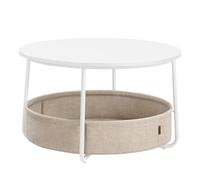 VASAGLE Mesa de Centro Redonda con Almacenamiento, Mesa de salón con Cesta de Tela, Estilo Moderno, Marco de Metal, Blanco Mate y marrón Camel LCT244W10
