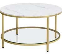 VASAGLE Mesa de centro redonda de color blanco mármol y dorado métalico