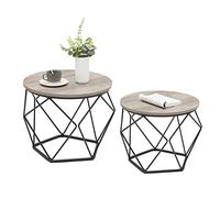 VASAGLE Mesa de Centro Redonda, Juego de 2 Mesas Auxiliares, Estilo Industrial Vintage, Tablero Extraíble, Marco de Acero, para Sala de Estar, Greige y Negro LET040B02