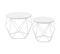 Juego de 2 Mesas de Centro Redondas Blanco Nieve y Blanco Nube