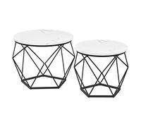 VASAGLE Mesa de Centro Redonda, Juego de 2 Mesas Auxiliares, Estilo Moderno, Tablero Extraíble, Marco de Acero, para Sala de Estar, Blanco y Negro LCT041W59