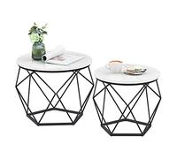 VASAGLE Mesa de Centro Redonda, Juego de 2 Mesas Auxiliares, Estilo Moderno, Tablero Extraíble, Marco de Acero, para Sala de Estar, Blanco y Negro LET040B59