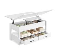 VASAGLE Mesa de Centro, Regulable en Altura, 2 Cajones, con Pistón de Gas | 3 Compartimentos Bajo el Tablero, 1 Compartimento Abierto, para Salón o Estudio, Blanco Nieve, Colección SIREN LCT254W02