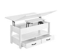 VASAGLE Mesa de Centro, Regulable en Altura, con Pistón de Gas, 2 Cajones y 3 Compartimentos Bajo el Tablero, Mesa de Café con 1 Compartimento Abierto, para Salón o Estudio, Blanco