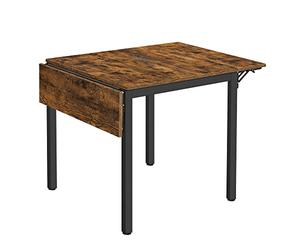 VASAGLE Mesa de Comedor, Mesa Extensible, Mesa de Hoja Abatible, para 2-4 Personas, para Cocina, para Espacios Pequeños, Marrón Rústico y Negro Tinta KDT077B01