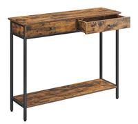 VASAGLE Mesa de Consola con 2 Cajones, Marco de Acero, Estable | Mesa de Sofá, para Pasillo, Dormitorio, Salón, Estilo Industrial, Marrón y Negro, Colección BARNET LNT015B01