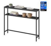 VASAGLE Mesa de Consola con 2 Estantes, 100 x 20 x 81 cm | Mesa Auxiliar Estrecha, para Sala de Estar, Dormitorio, Gris Carbón y Negro Mate, Colección BARNET LNT131B22